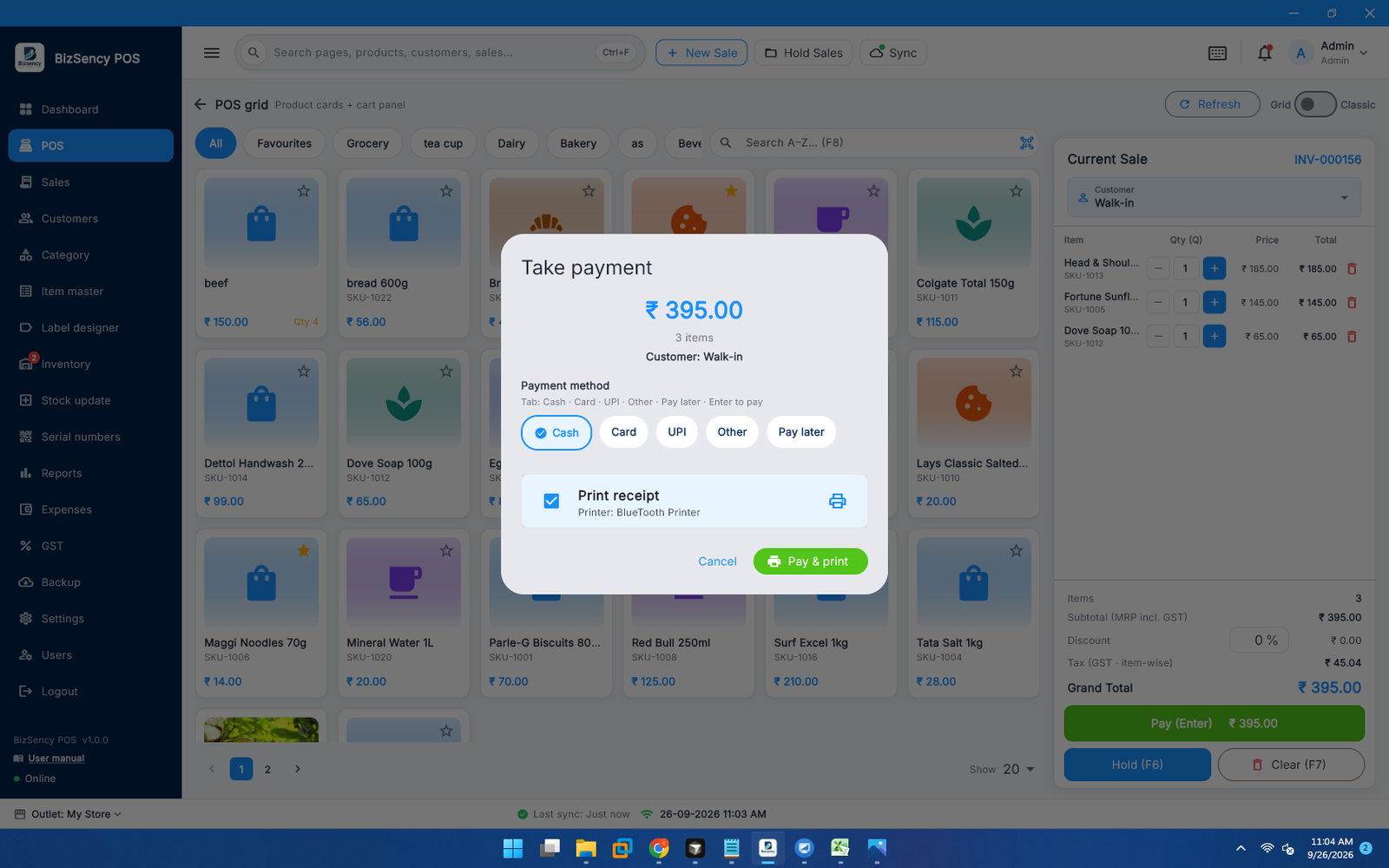 Payment dialog