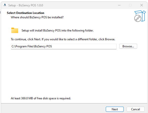 Setup — select install folder